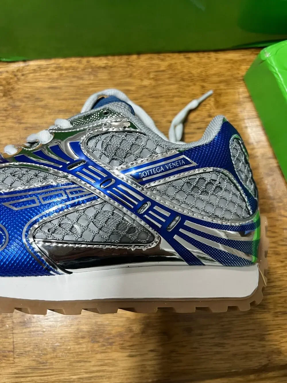 Size 39 Orbit Blue Venezia Metallic Silver Technical Mesh Sneakers NIB